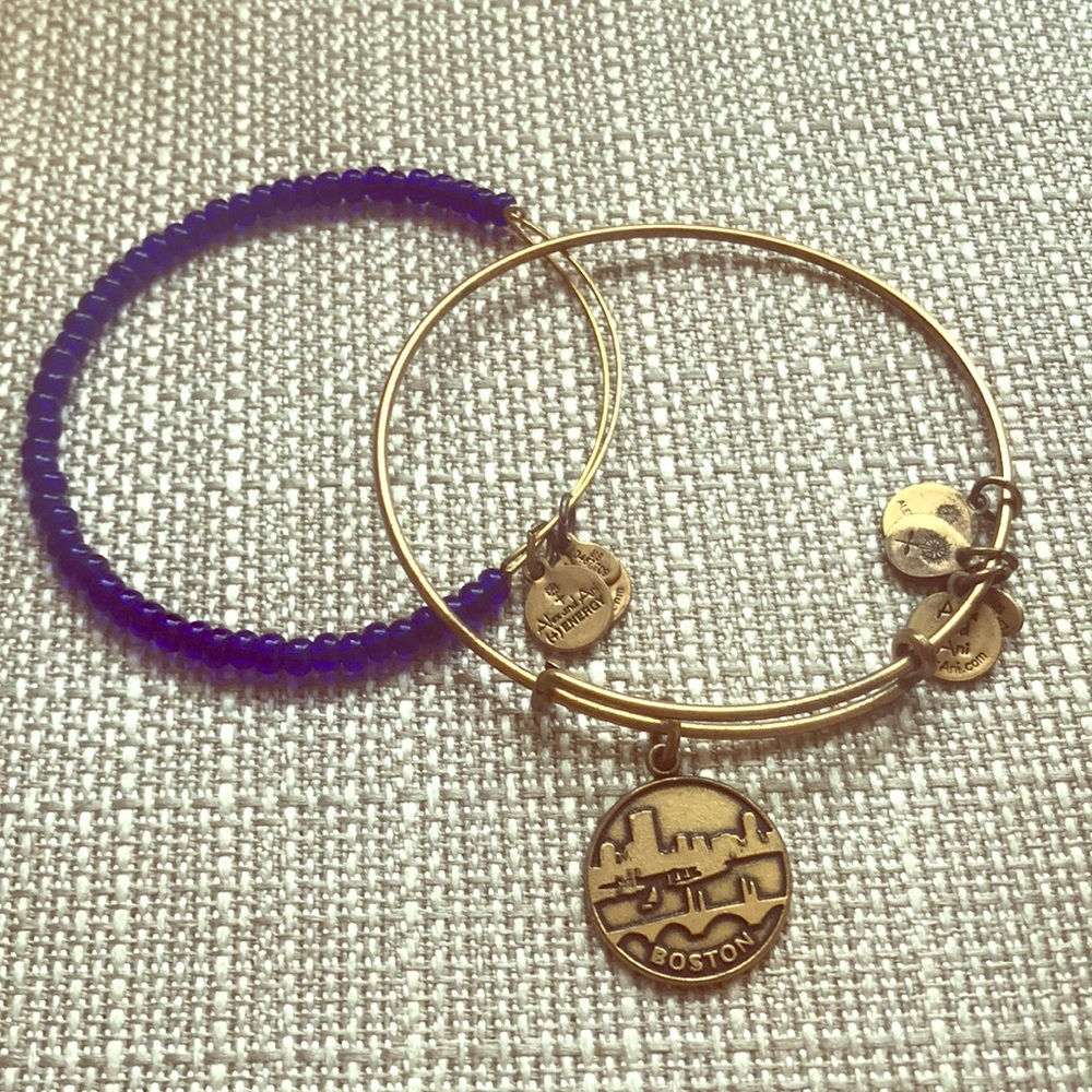 Boston skyline and blue bead bracelet